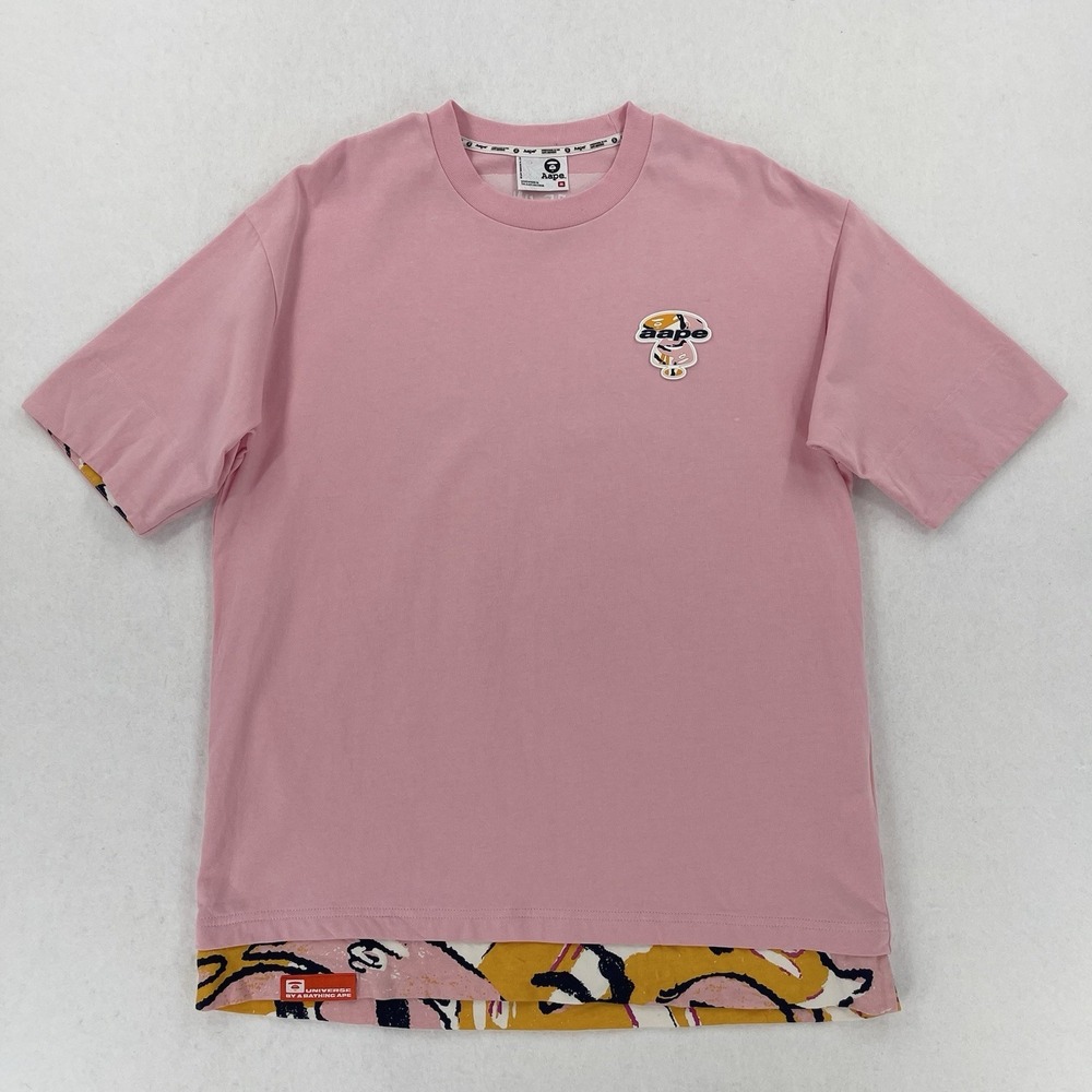 Aape Bathing Ape Fancy T-Shirt Mens M Pink Camo Split Oversized Designer UNVS